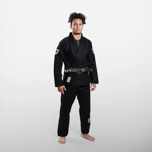 Kimono Brazilian Jiu Jitsu GROUND FORCE Basic Gi V3 - Negru (Centura Alba Inclusa)