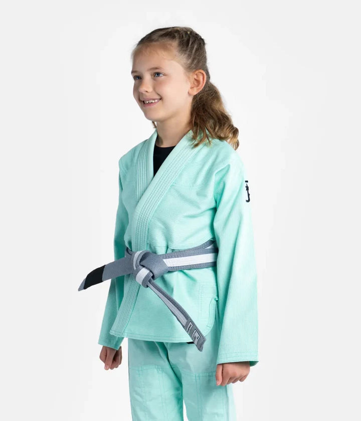 Kimono Copii Brazilian Jiu Jitsu PROGRESS The Academy - Turcoaz(Centura Alba Inclusa)