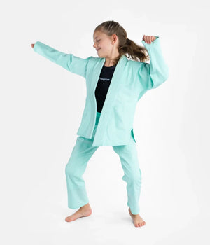 Kimono Copii Brazilian Jiu Jitsu PROGRESS The Academy - Turcoaz(Centura Alba Inclusa)