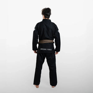Kimono Brazilian Jiu Jitsu GROUND FORCE Basic Gi V3 - Negru (Centura Alba Inclusa)