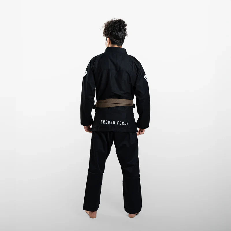 Kimono Brazilian Jiu Jitsu GROUND FORCE Basic Gi V3 - Negru (Centura Alba Inclusa)