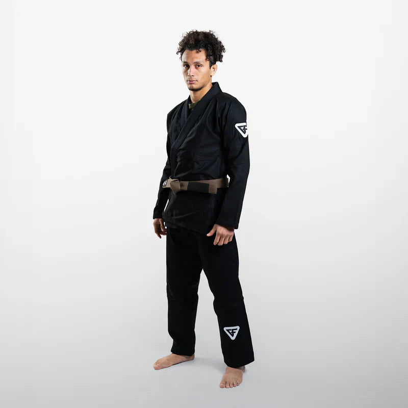 Kimono Brazilian Jiu Jitsu GROUND FORCE Basic Gi V3 - Negru (Centura Alba Inclusa)