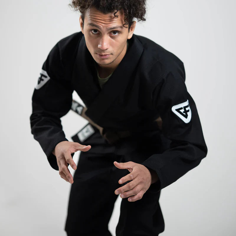 Kimono Brazilian Jiu Jitsu GROUND FORCE Basic Gi V3 - Negru (Centura Alba Inclusa)