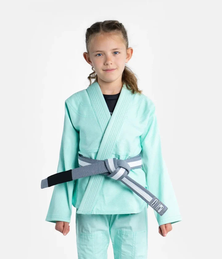 Kimono Copii Brazilian Jiu Jitsu PROGRESS The Academy -  Turcoaz(Centura Alba Inclusa)