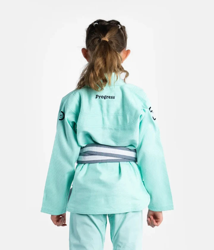 Kimono Copii Brazilian Jiu Jitsu PROGRESS The Academy -  Turcoaz(Centura Alba Inclusa)